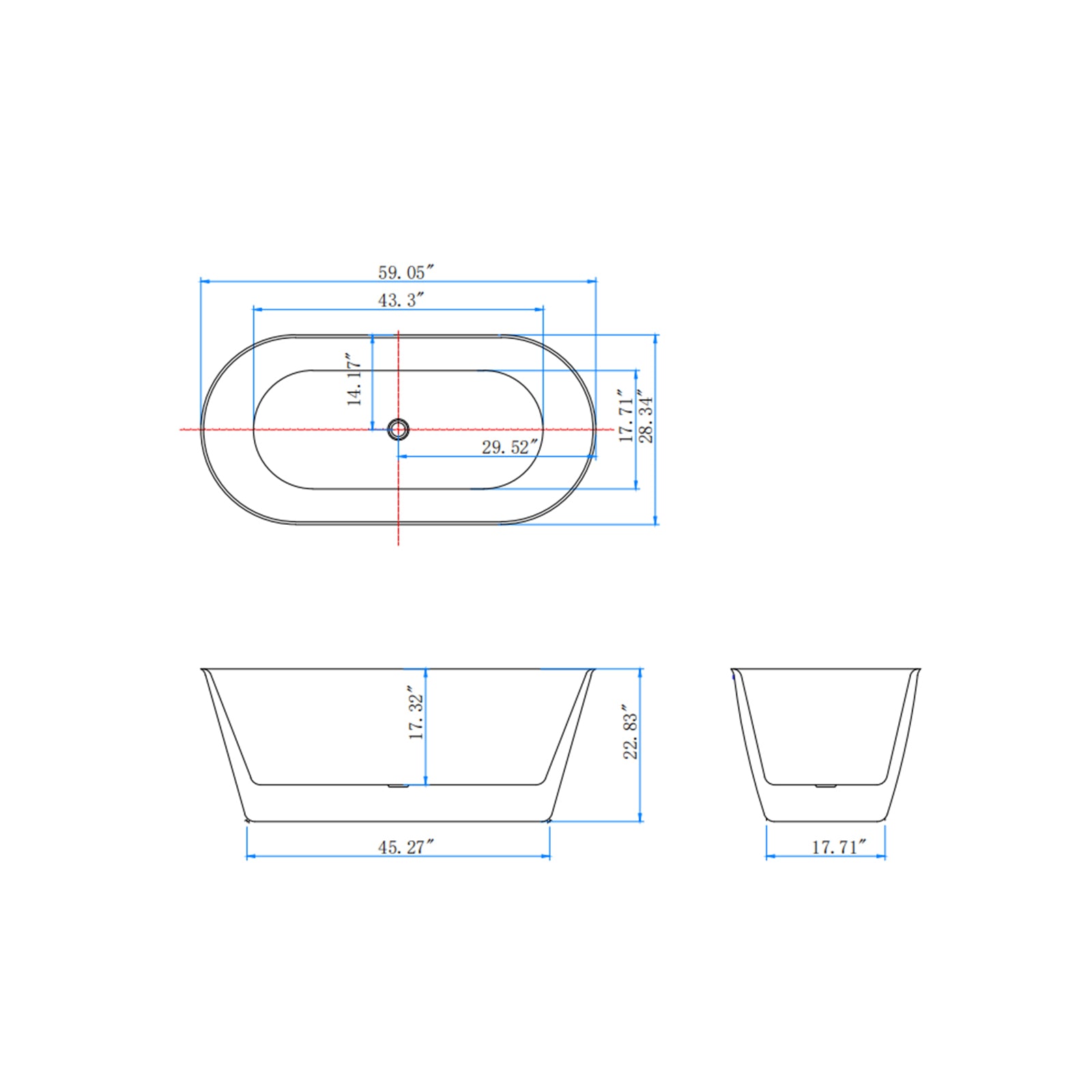 59" Acrylic Alcove Oval-shaped Freestanding Soaking White Bathtub