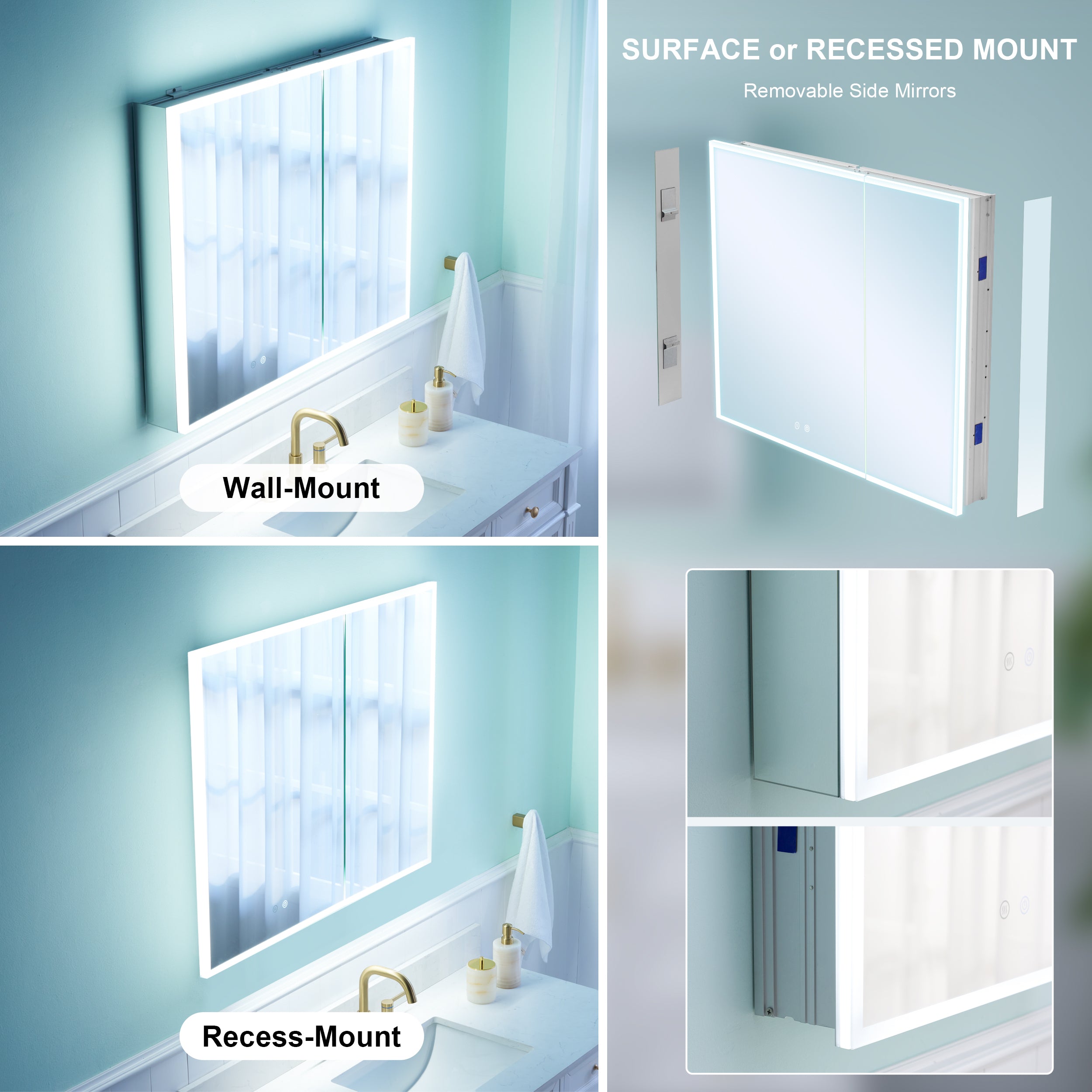 36 in. x 30 in. Rectangular Recessed/Surface Mount Medicine Cabinet with Mirror and LED Light