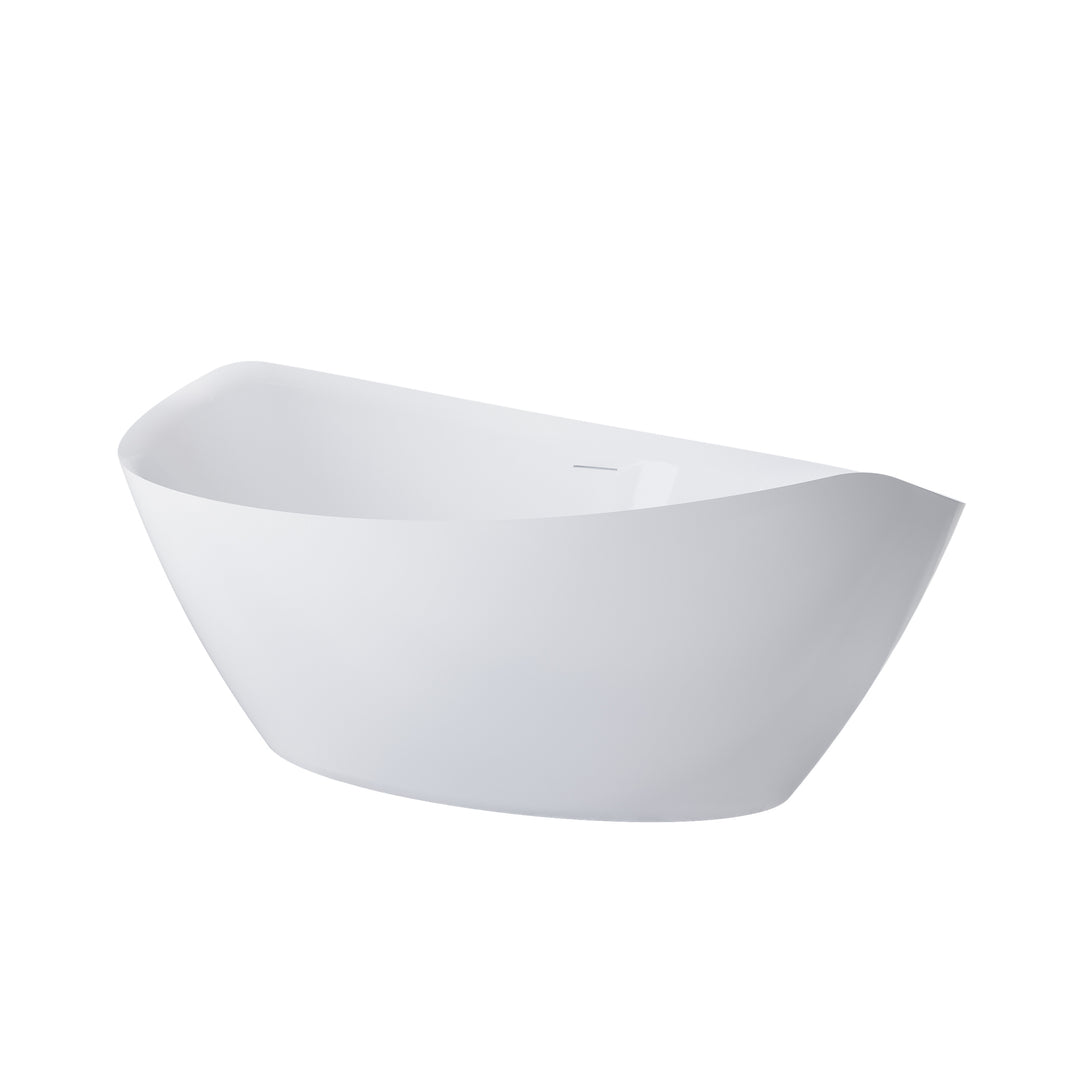 70"Freestanding Glossy White Acrylic Bathtub with Overflow and Drainage