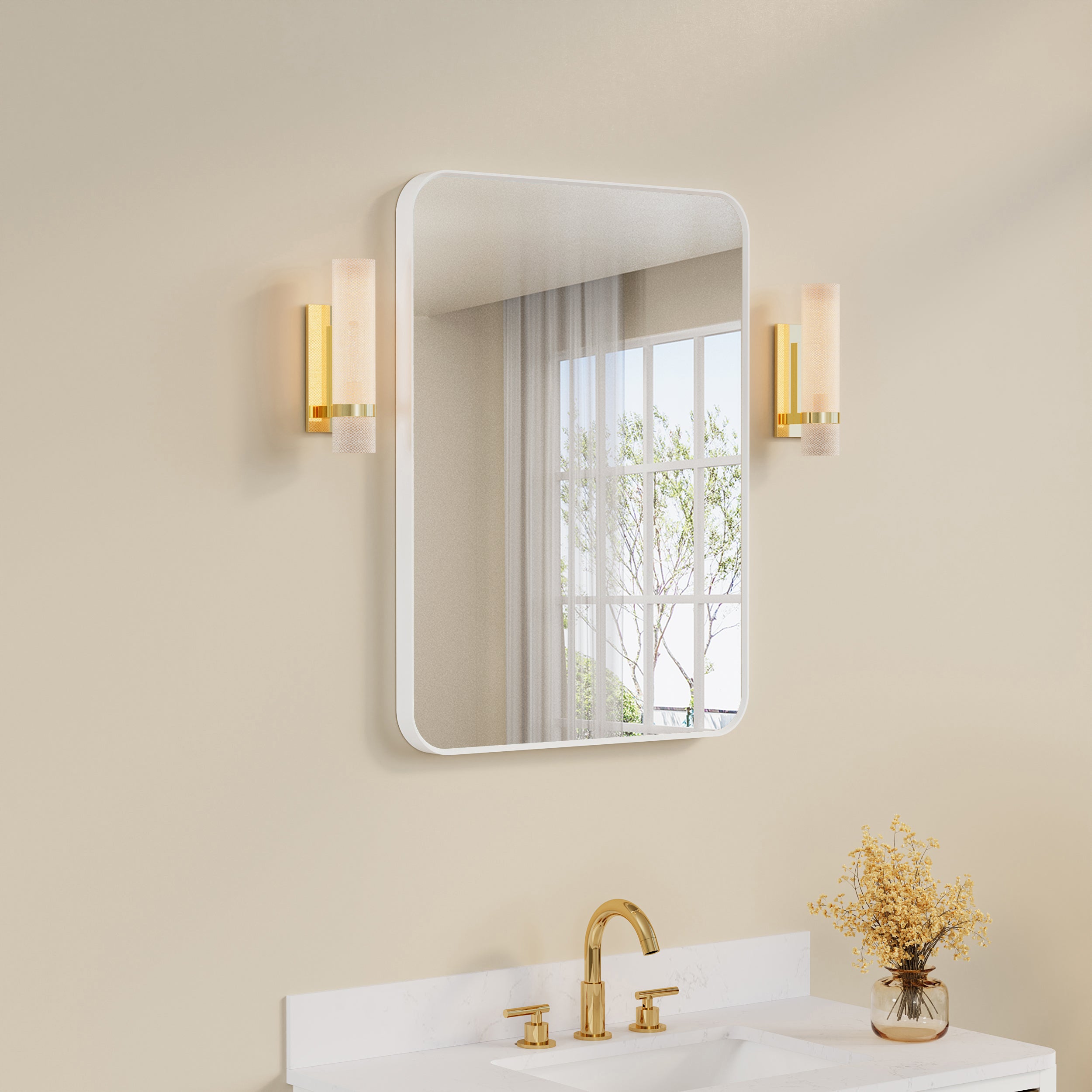 24-in W x 32-in H White Rectangular Framed Bathroom Vanity Mirror