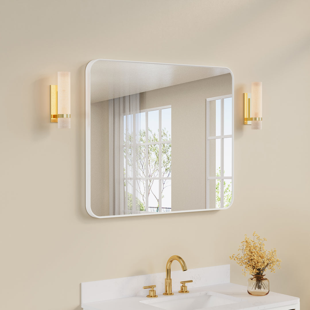 30-in W x 36-in H White Rectangular Framed Bathroom Vanity Mirror