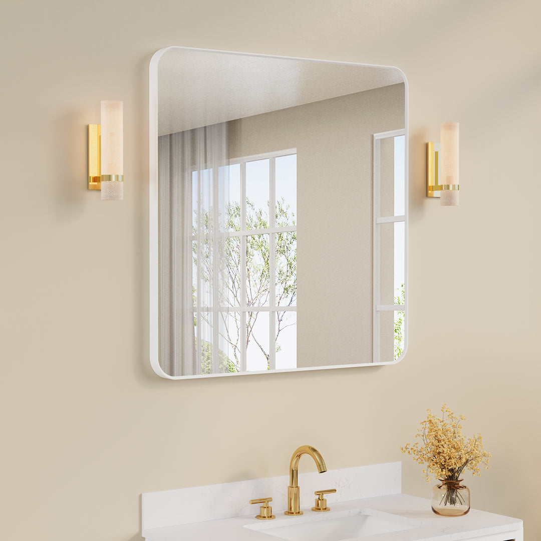 36-in W x 36-in H White Rectangular Framed Bathroom Vanity Mirror