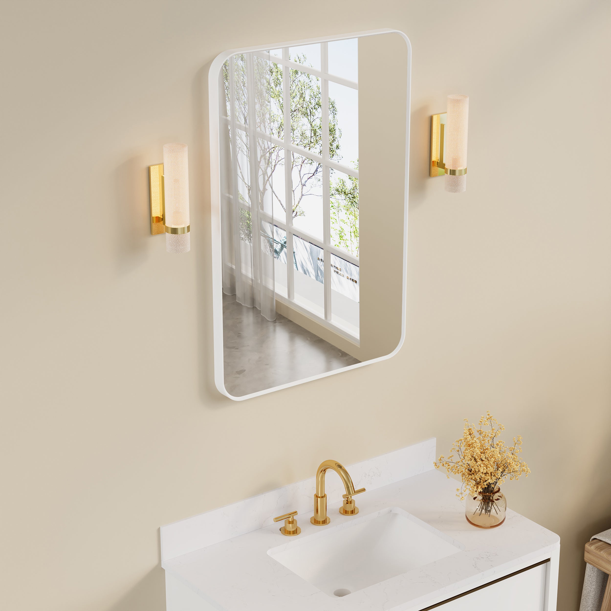 24-in W x 36-in H White Rectangular Framed Bathroom Vanity Mirror