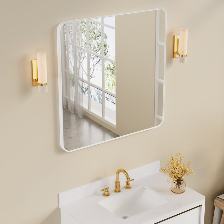 36-in W x 36-in H White Rectangular Framed Bathroom Vanity Mirror