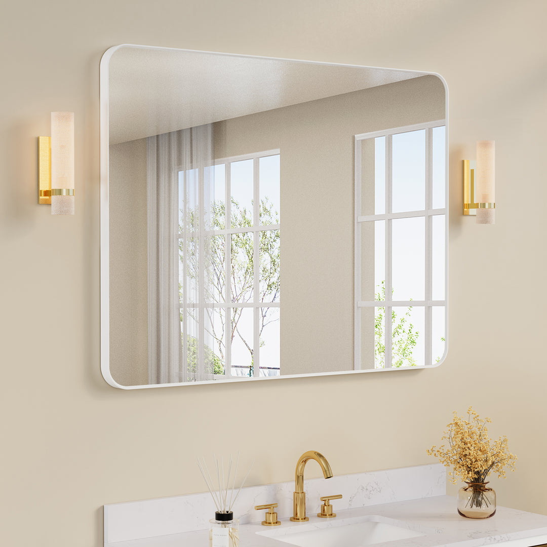 48-in W x 36-in H White Rectangular Framed Bathroom Vanity Mirror