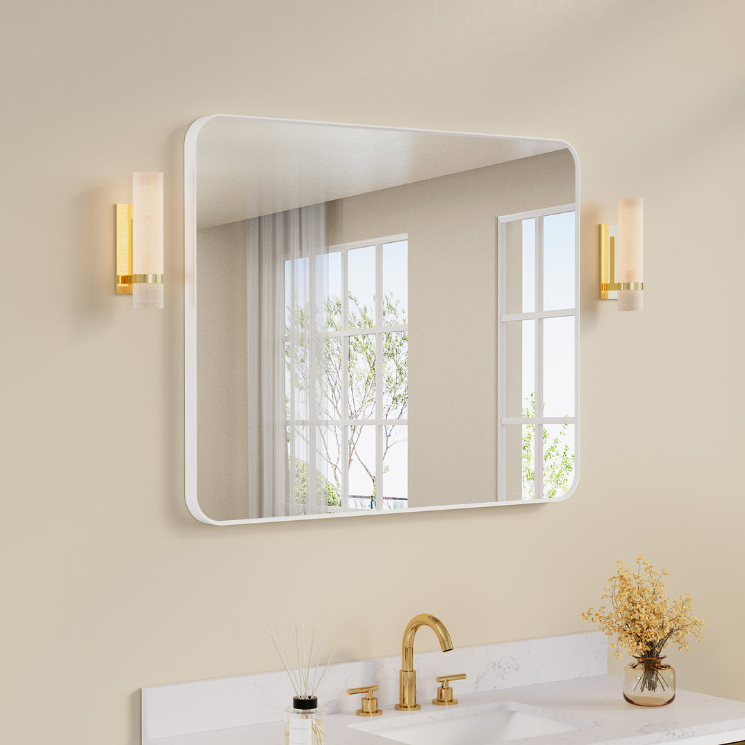 40-in W x 32-in H White Rectangular Framed Bathroom Vanity Mirror