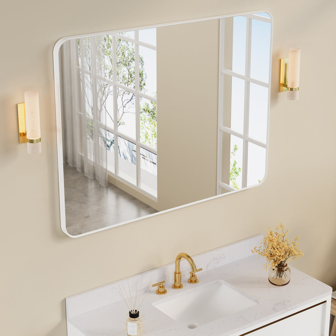 48-in W x 36-in H White Rectangular Framed Bathroom Vanity Mirror