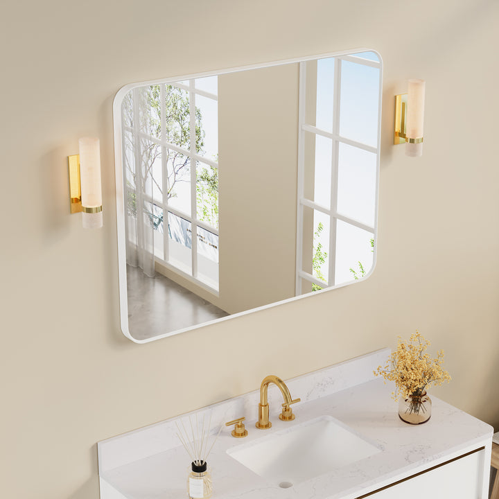 40-in W x 32-in H White Rectangular Framed Bathroom Vanity Mirror