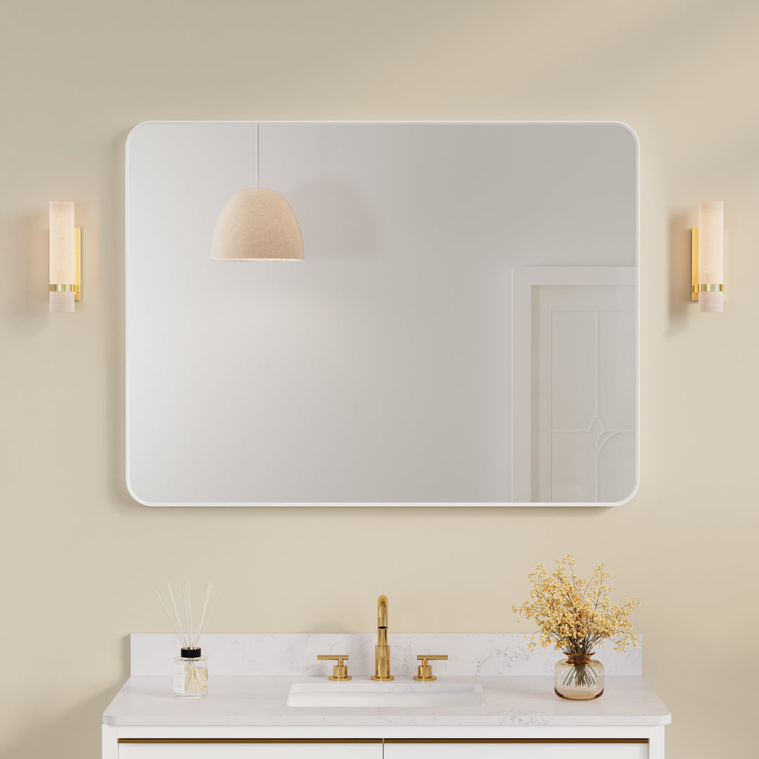 48-in W x 36-in H White Rectangular Framed Bathroom Vanity Mirror