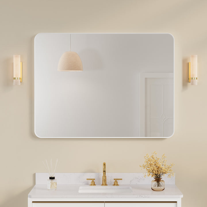 48-in W x 36-in H White Rectangular Framed Bathroom Vanity Mirror