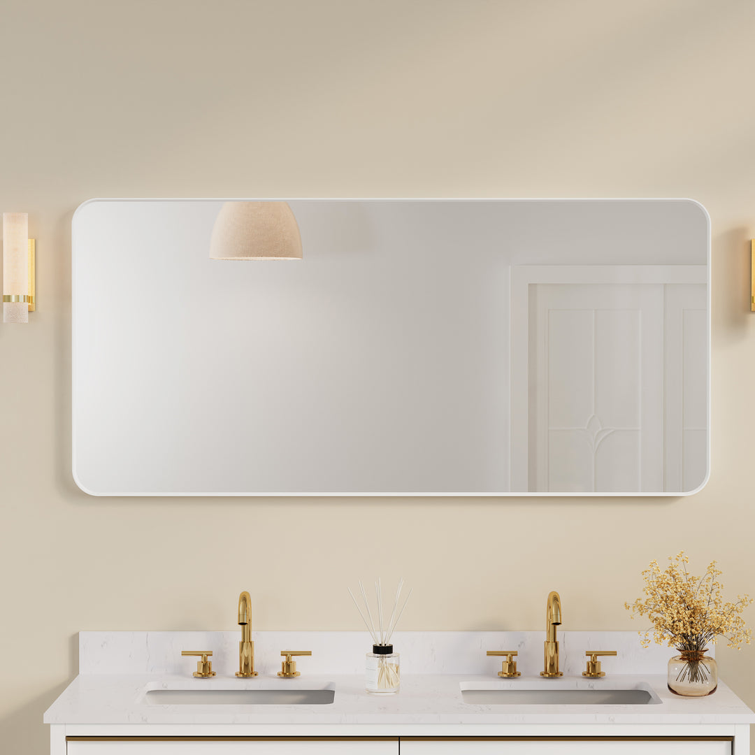 60-in W x 28-in H White Rectangular Framed Bathroom Vanity Mirror