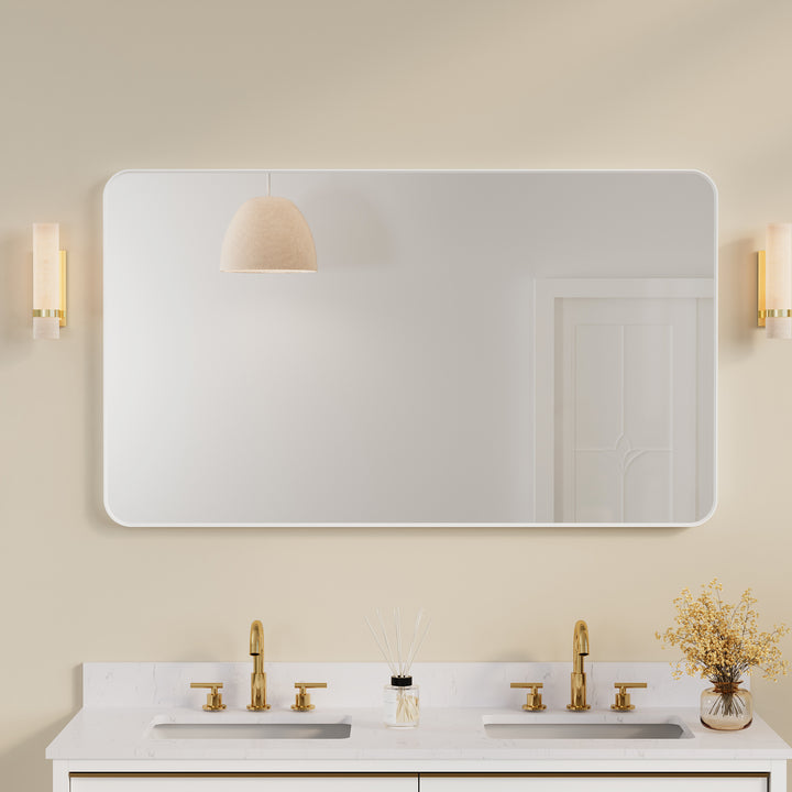 55-in W x 32-in H White Rectangular Framed Bathroom Vanity Mirror