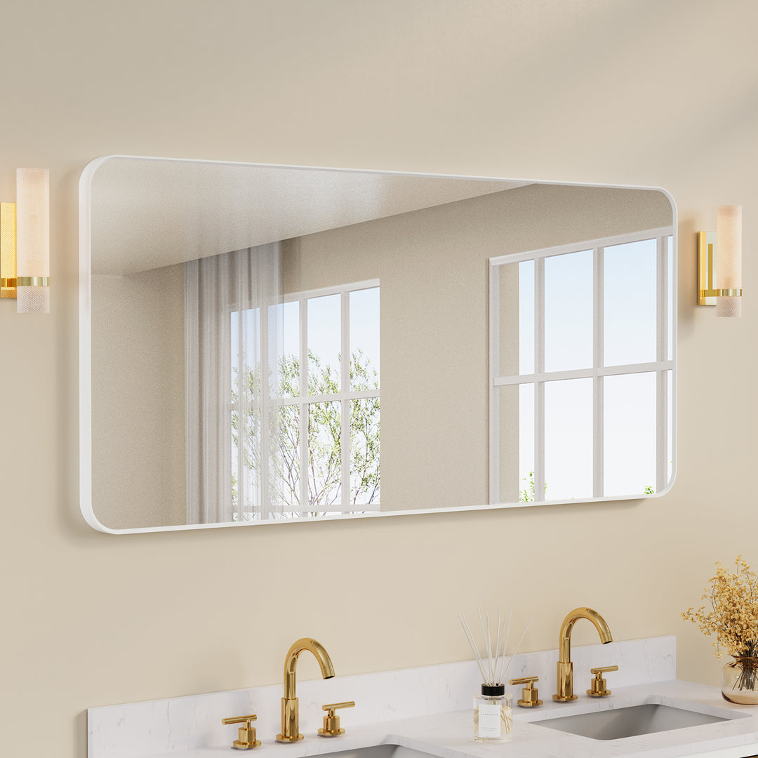 60-in W x 28-in H White Rectangular Framed Bathroom Vanity Mirror