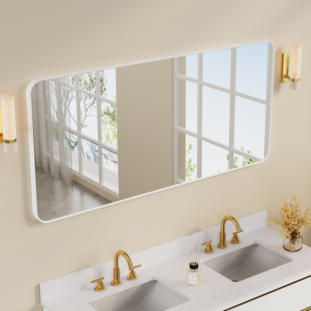 60-in W x 28-in H White Rectangular Framed Bathroom Vanity Mirror