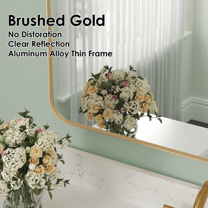 24 in. W x 36 in. H Arched Aluminum Framed Wall Bathroom Vanity Mirror in Brushed Gold