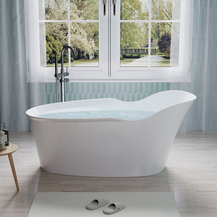 66" Freestanding Acrylic Bathtub Glossy White with Overflow and Drainage