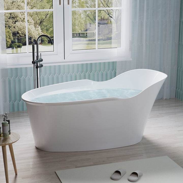 66" Freestanding Acrylic Bathtub Glossy White with Overflow and Drainage