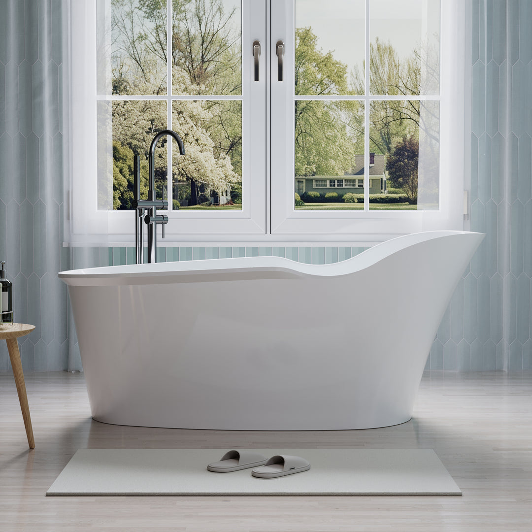 66" Freestanding Acrylic Bathtub Glossy White with Overflow and Drainage