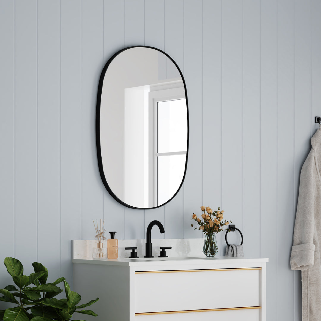 24 in. W. x 36 in. H Oval Framed Wall Bathroom Vanity Mirror in Matte Black