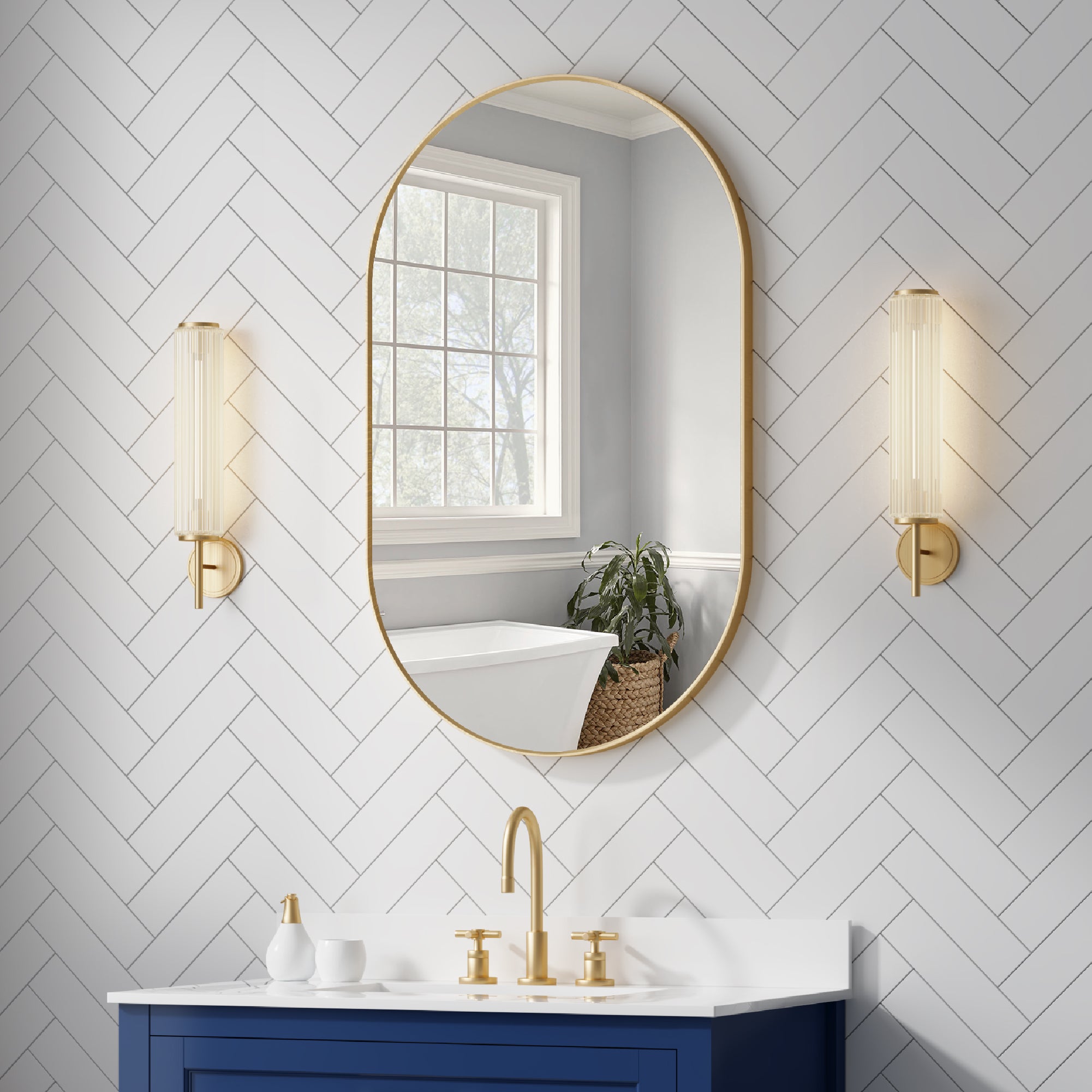 24 in. W x 40 in. H Oval Framed Wall Mount Bathroom Vanity Mirror in Brushed Gold