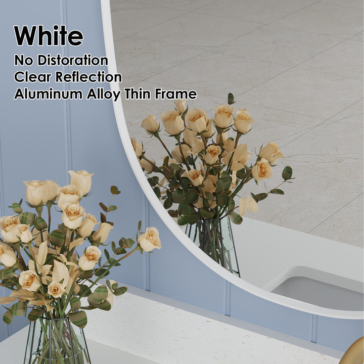 24 in. W. x 36 in. H Oval Framed Wall Bathroom Vanity Mirror in White