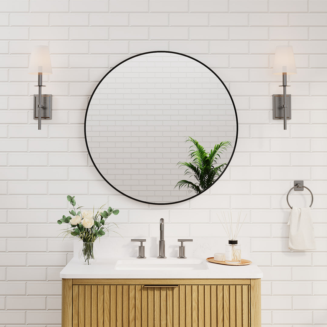 32 in. W x 32 in. H Black Modern Bathroom Mirror Round Framed Aluminum Wall Mirror