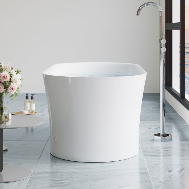 59" Acrylic Freestanding Soaking Bathtub in White with Overflow and Drain