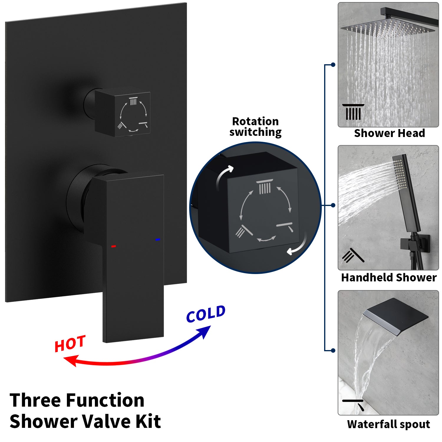 Male NPT Matte Black Shower System with 12 Inch Rain Shower Head