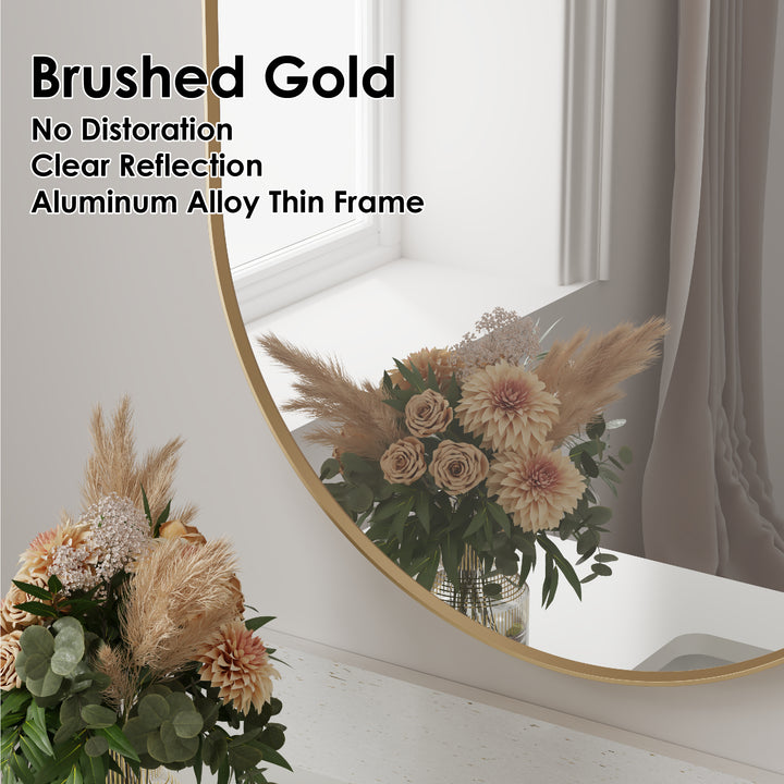 20 in. W x 32 in. H Oval Framed Wall Mount Bathroom Vanity Mirror in Brushed Gold