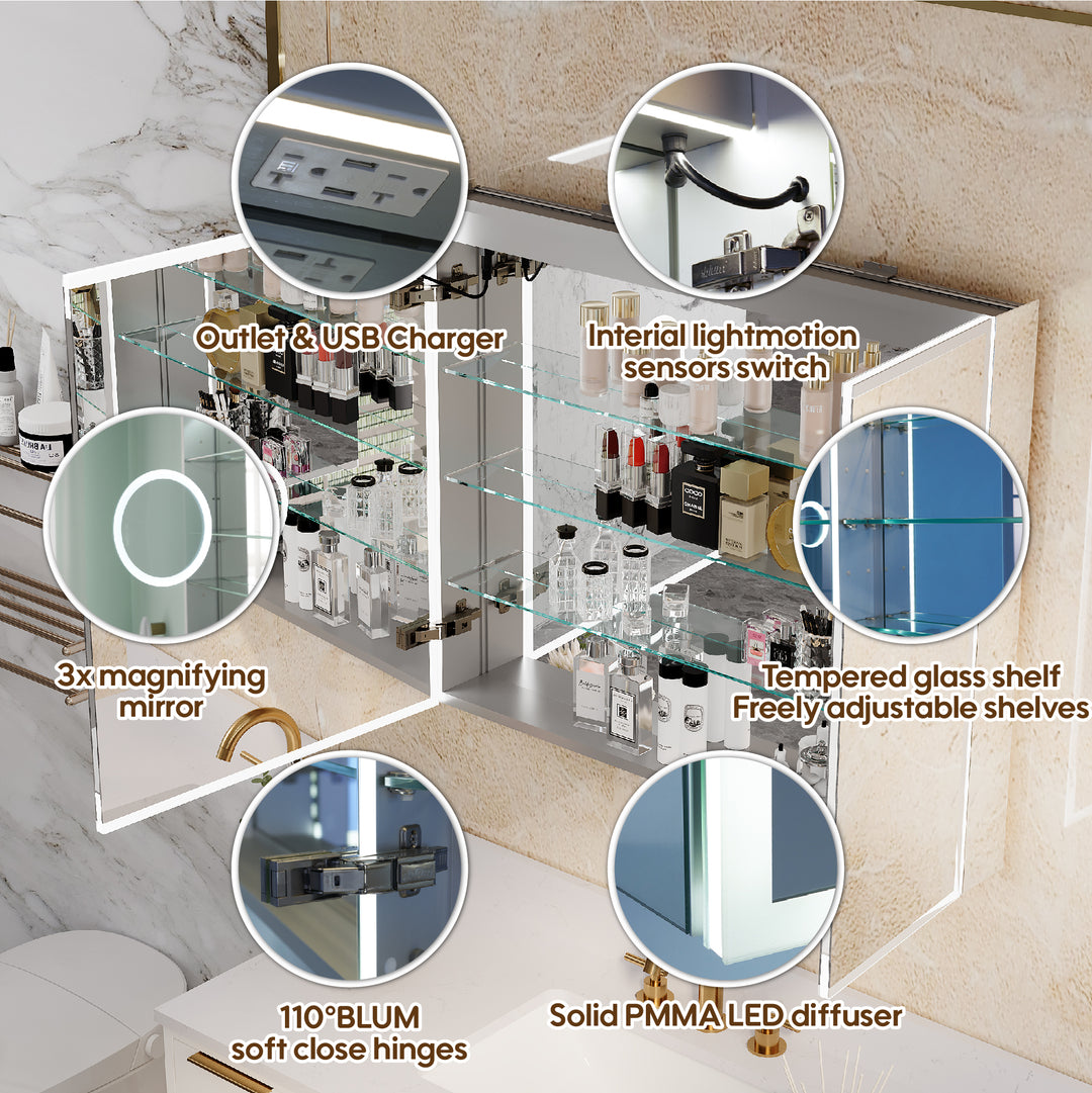 36 in. x 30 in. Rectangular Recessed/Surface Mount Medicine Cabinet with Mirror and LED Light