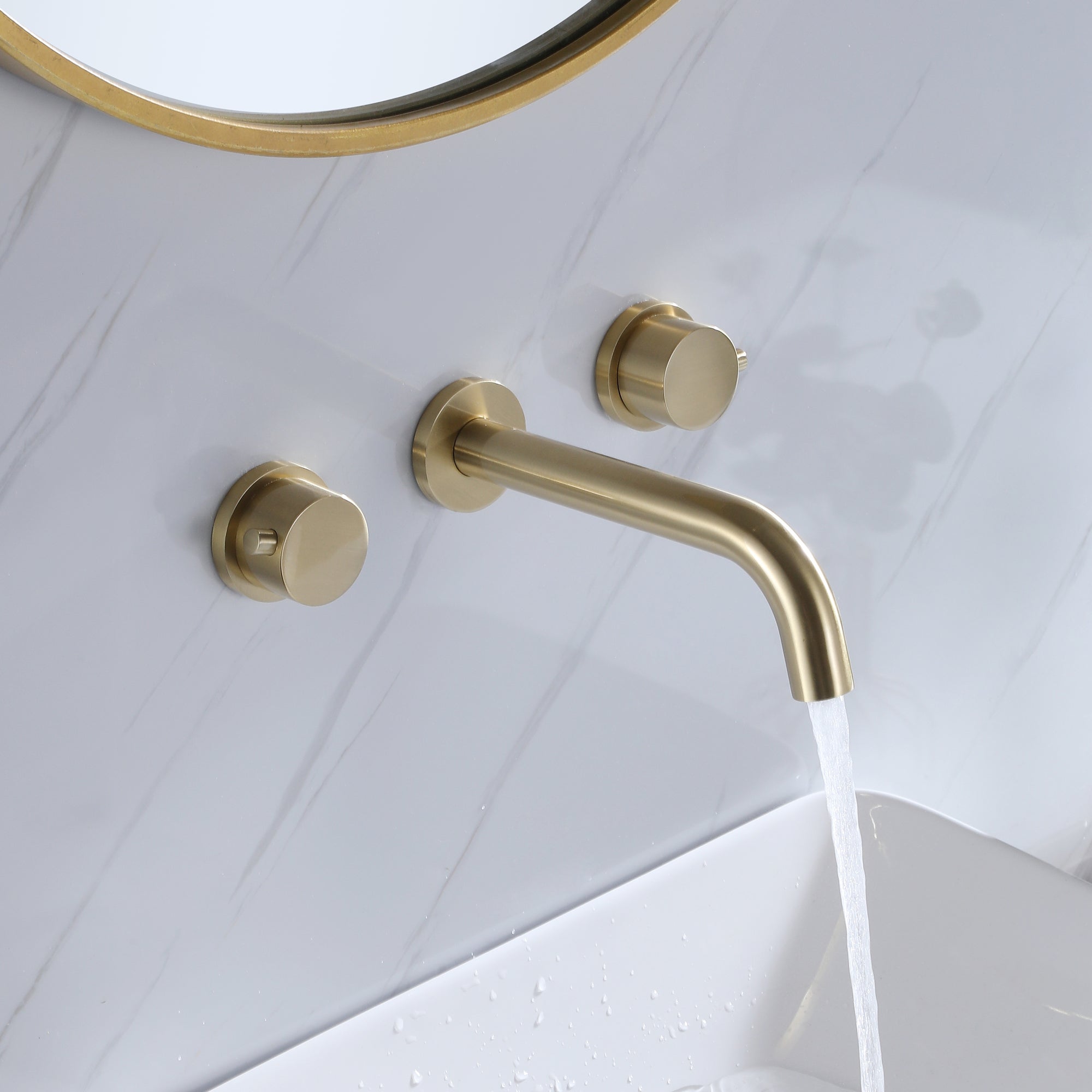 Solid Brass Wall Mounted Two Handle Bathroom Sink Faucet