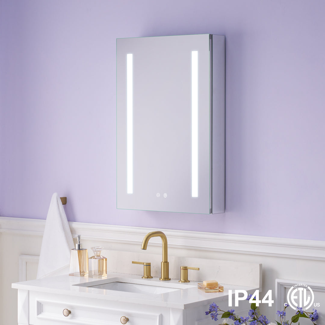 20 in.x 30 in. LED Lighted Surface/Recessed Mount Mirror Medicine Cabinet with Outlet Left Side