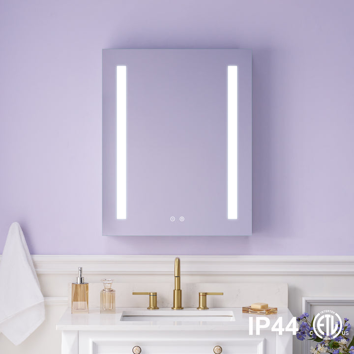 24 in. x 30 in. LED Lighted Surface/Recessed Mount Mirror Medicine Cabinet with Outlet left Side