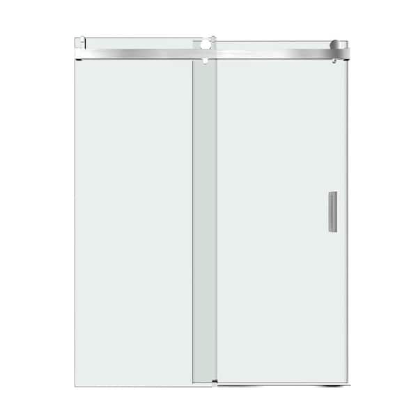 60 in W. x 76 in H. Single Sliding Shower Door with Soft-Closing Barn Door Sliding with 3/8 in Clear Tempered Glass