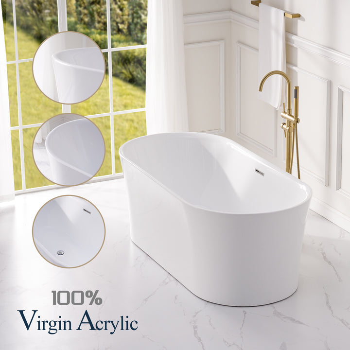 67" Acrylic Freestanding Soaking Bathtub in White with Overflow and Drain