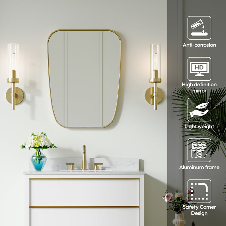 24 in. W x 32 in. H Shield Bathroom Vanity Wall Mirror without Lights Brushed Gold