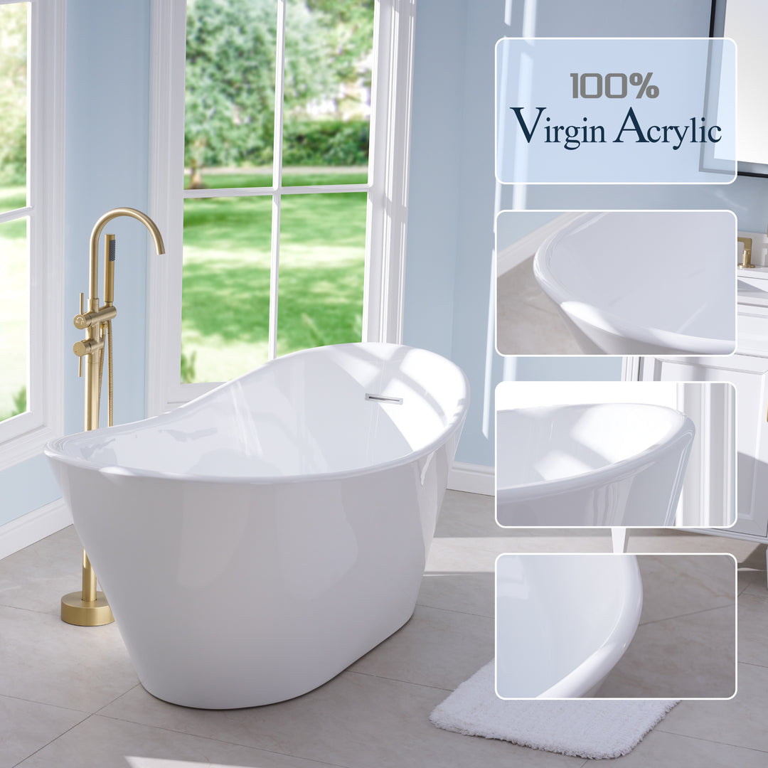 67" Luxury Acrylic Freestanding Flatbottom Whirlpool Bathtub in White