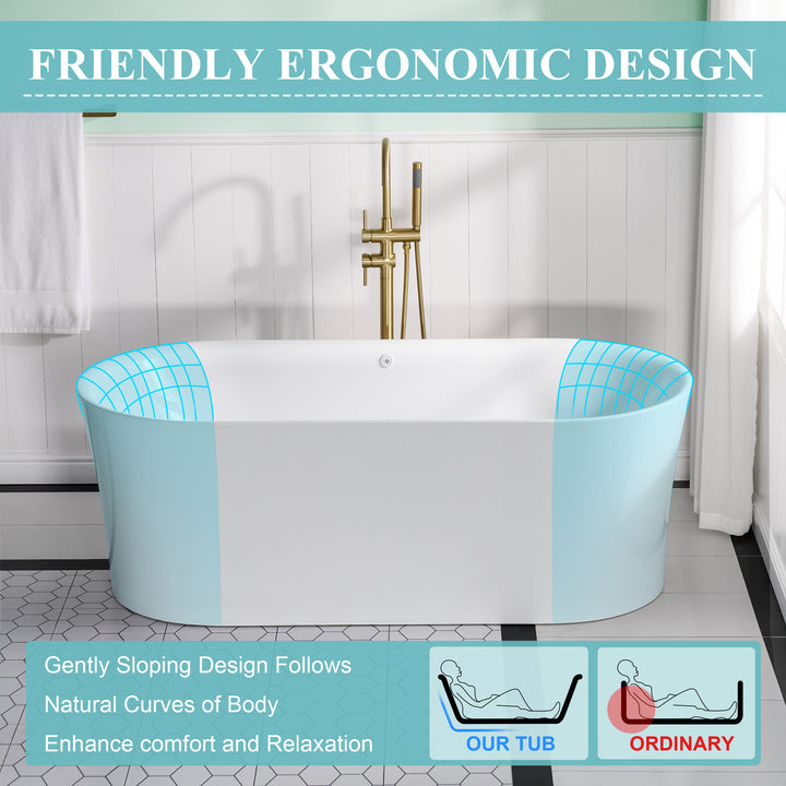 67" Luxury Acrylic Freestanding Soaking Bathtub in White with Air Bubble Massage and Romantic LED Lighting