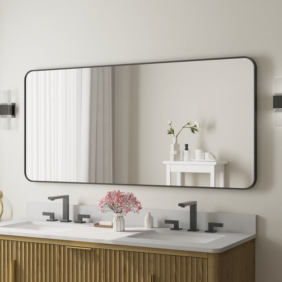 60-in W x 28-in H Black Rectangular Framed Bathroom Vanity Mirror