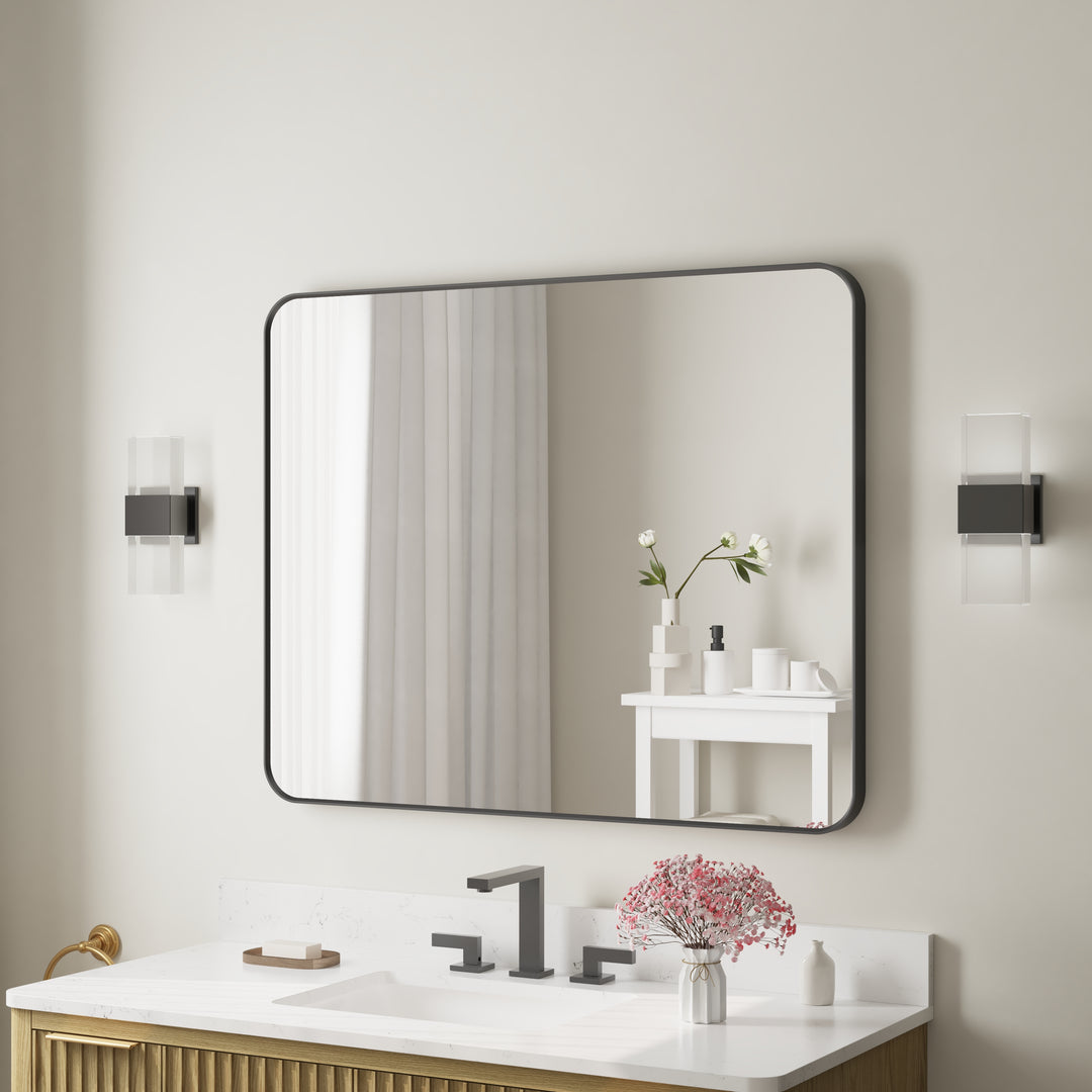 40-in W x 32-in H Black Rectangular Framed Bathroom Vanity Mirror