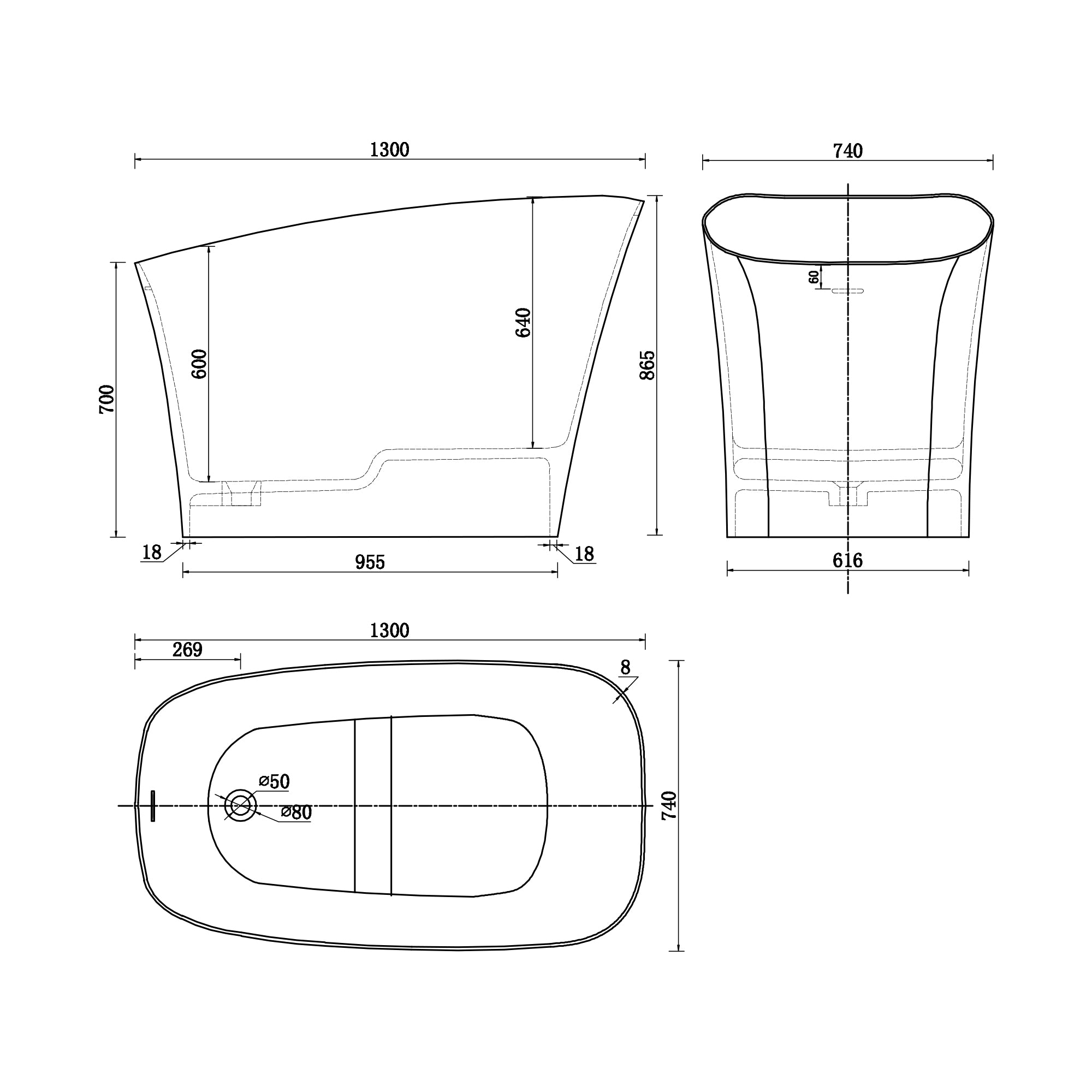 51″ Small Size Solid Surface Stone Bathroom Freestand Bathtub