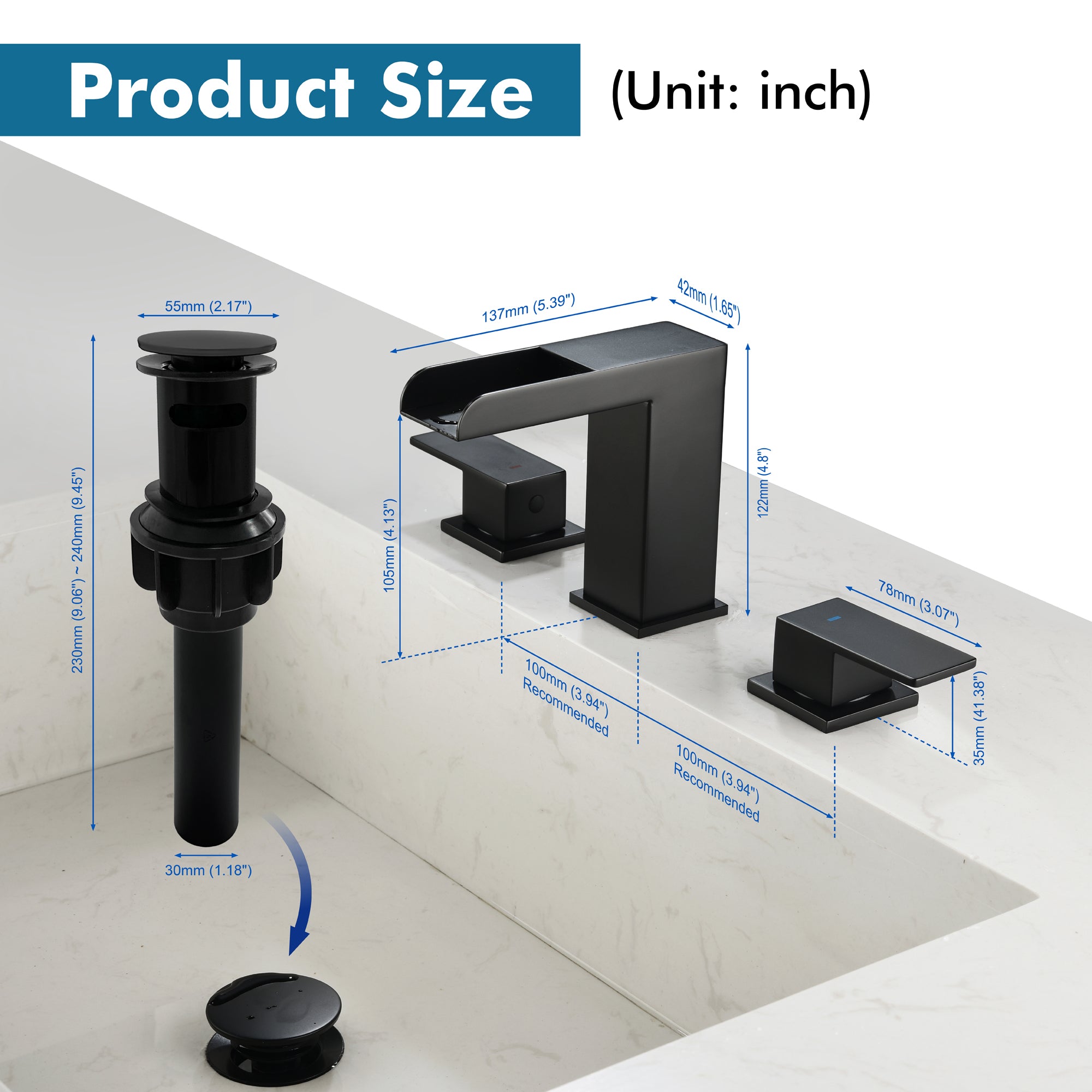 Matte Black Double Handle Bathroom Sink Faucet with Drainer