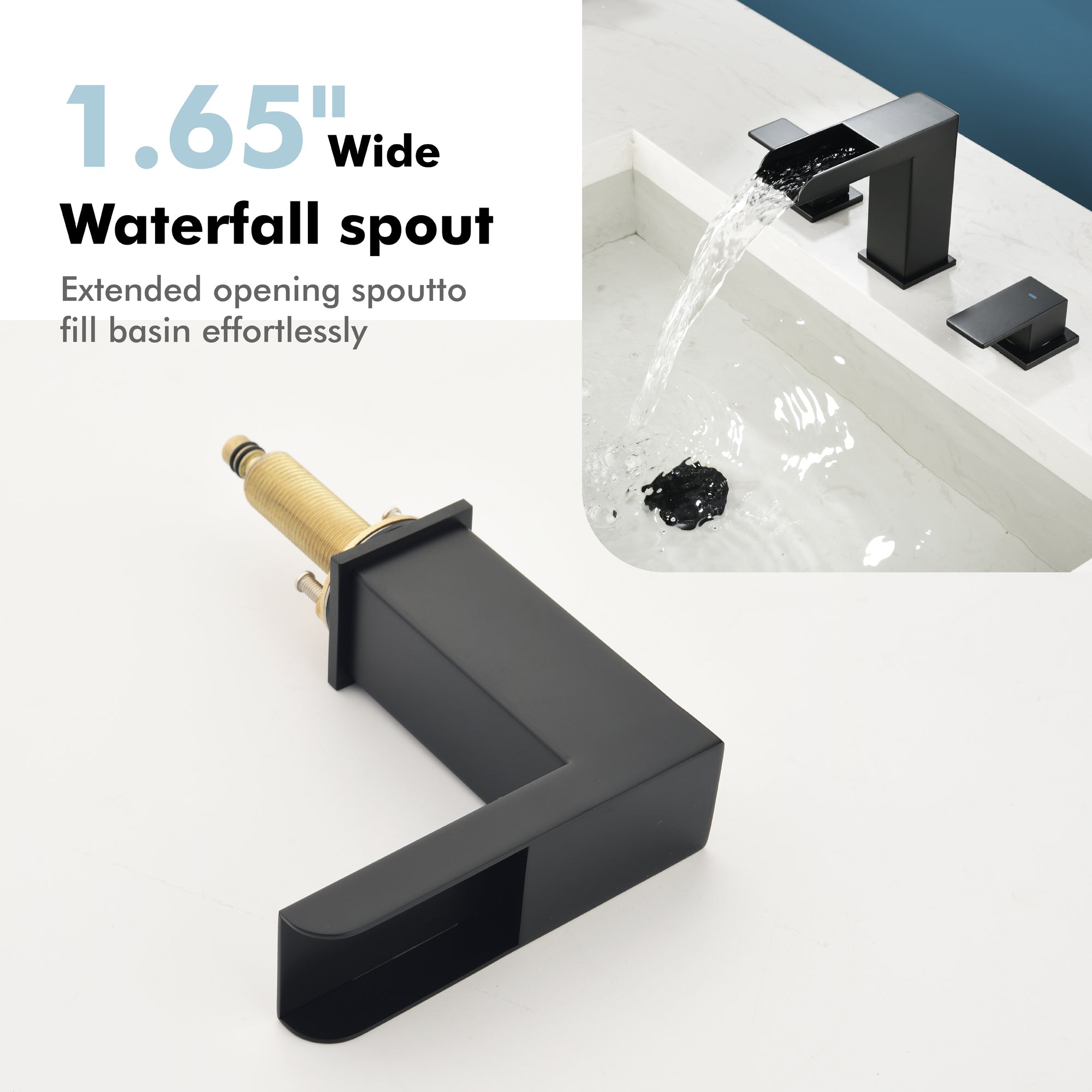 Matte Black Double Handle Bathroom Sink Faucet with Drainer