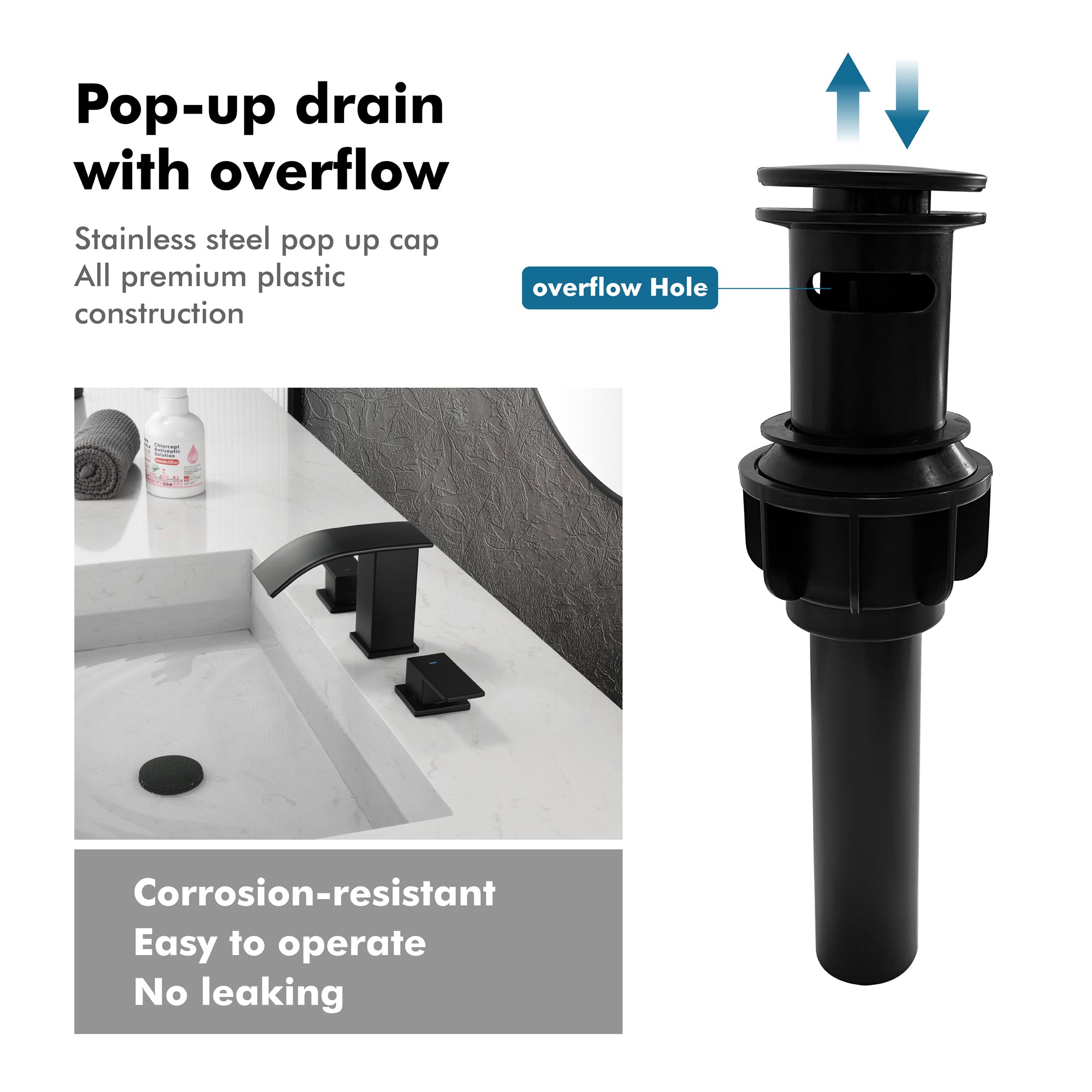 Matte Black Two-Handle Bathroom Faucet with Drainer