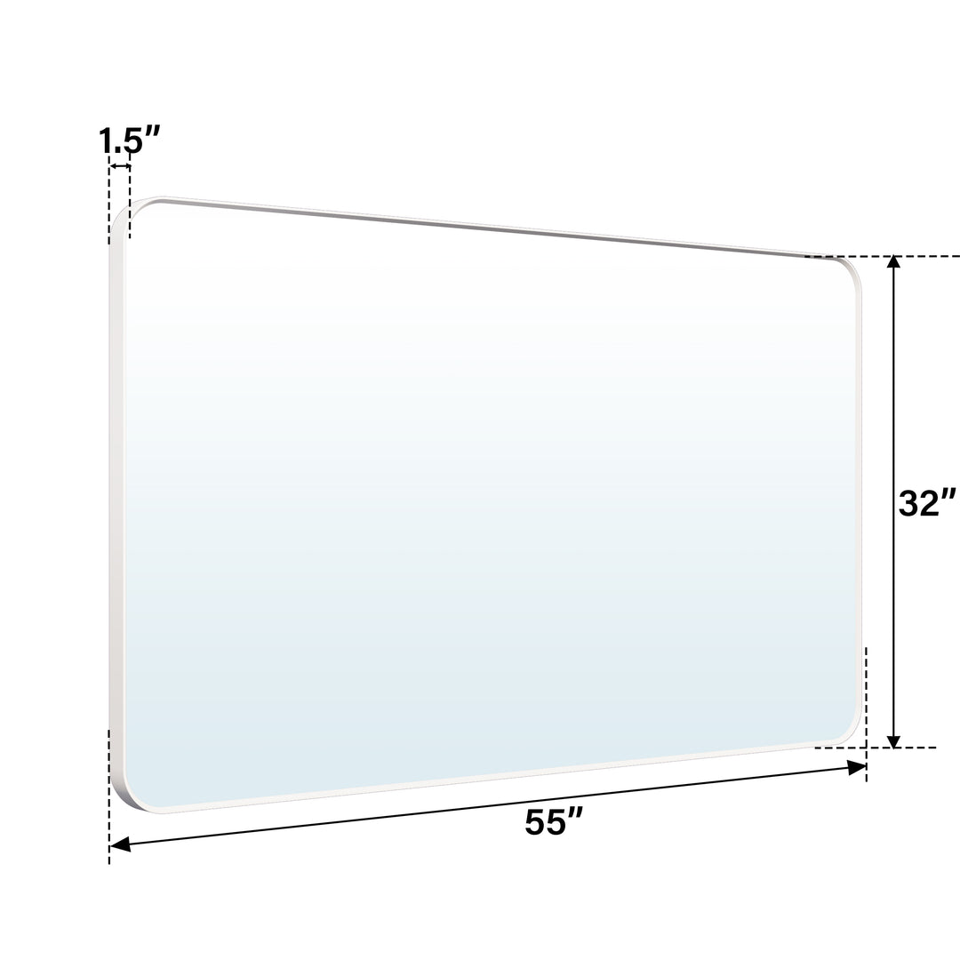 55-in W x 32-in H White Rectangular Framed Bathroom Vanity Mirror