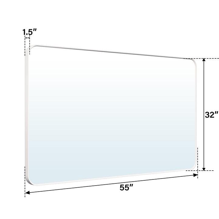 55-in W x 32-in H White Rectangular Framed Bathroom Vanity Mirror