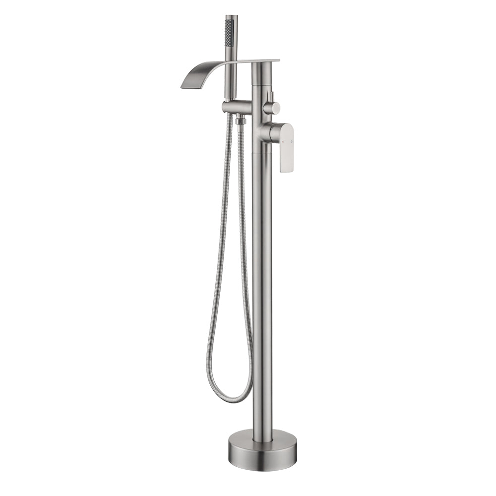 360 Degree Rotating Single Handle Dual Control Brushed Nickel Floor Standing Free Standing Bathtub Faucet