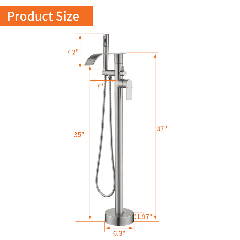 360 Degree Rotating Single Handle Dual Control Brushed Nickel Floor Standing Free Standing Bathtub Faucet