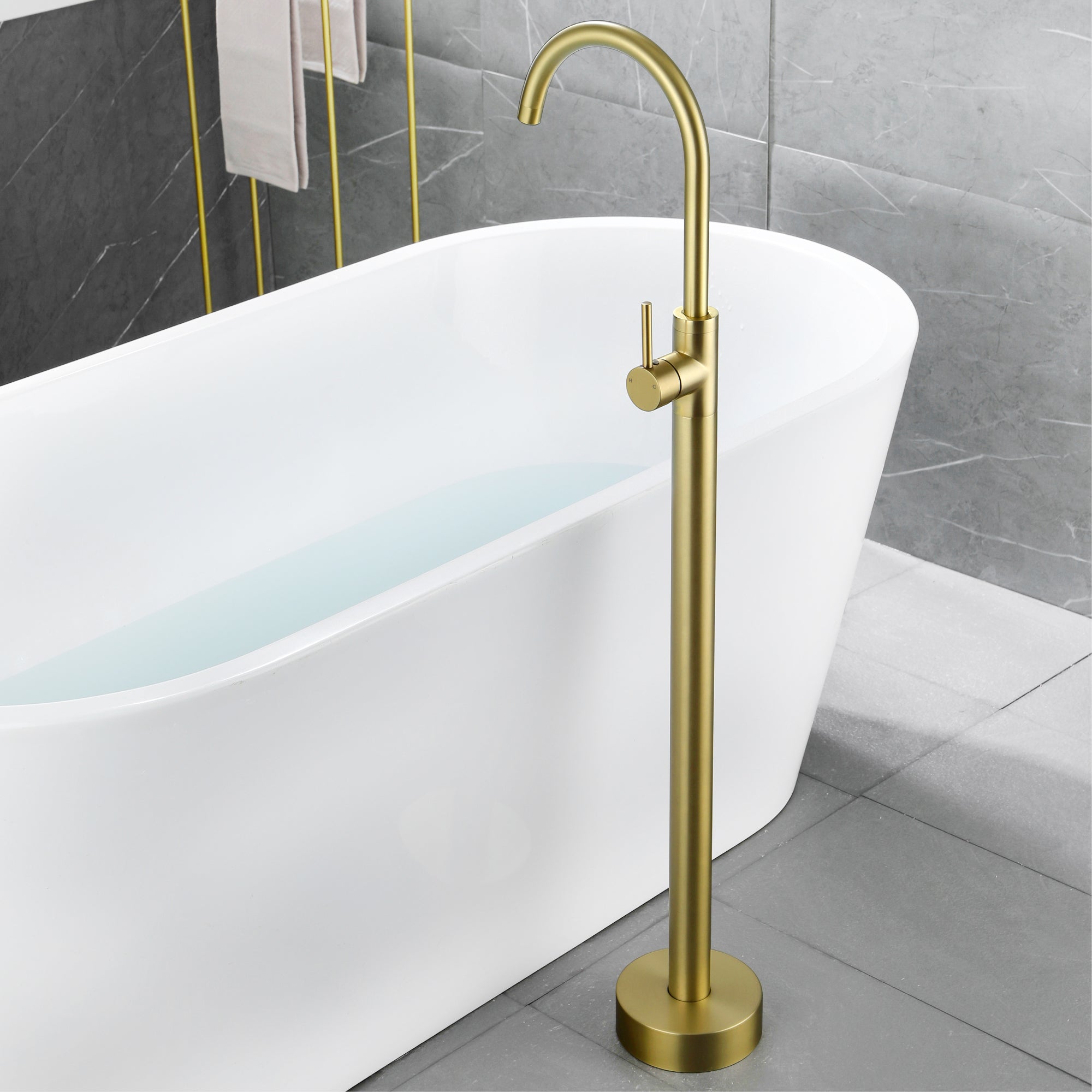 Single Handle Dual Control Floor Mounted Freestanding Bathtub Faucet