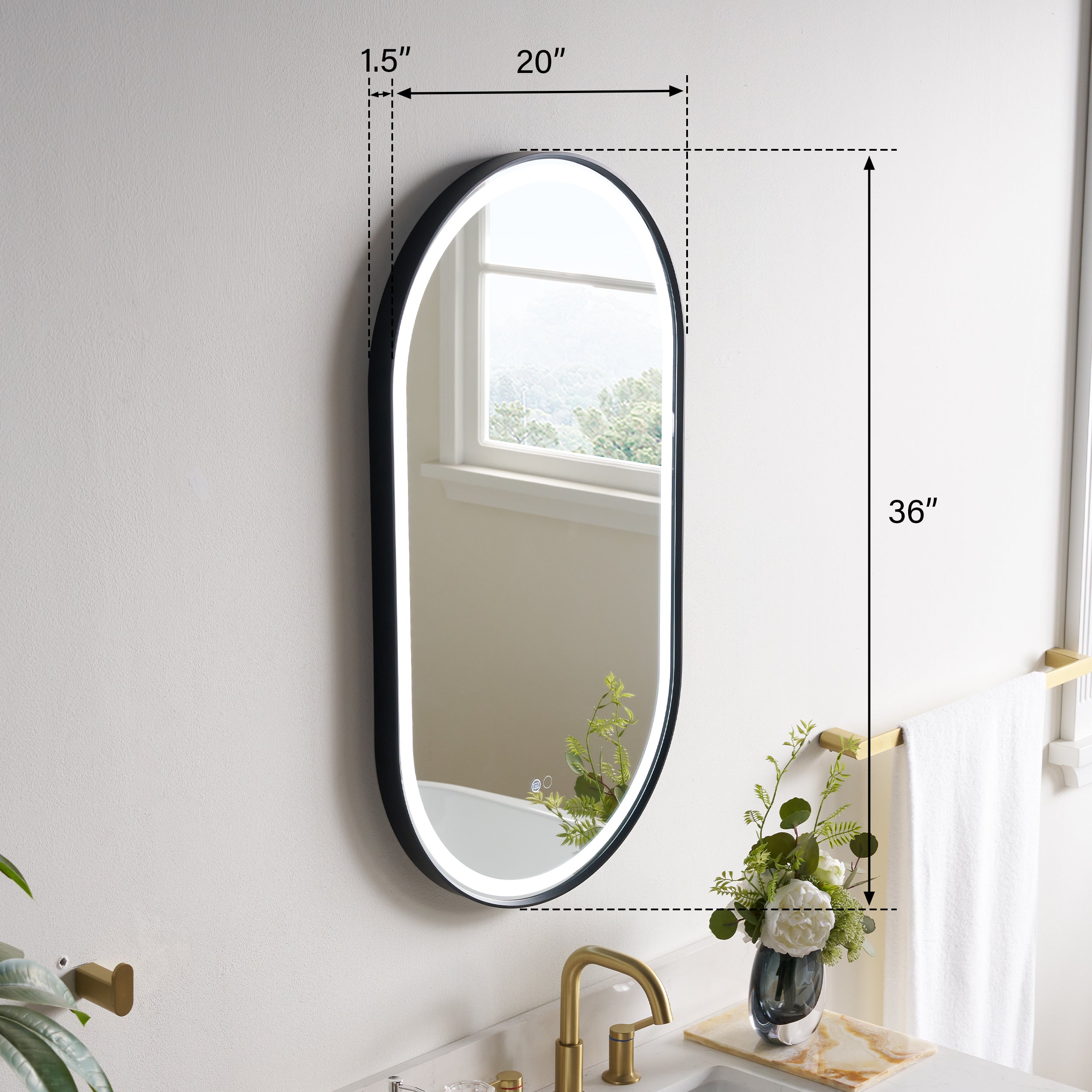 20 in. W x 36 in. H Matte Black Frame Runway Type LED Bathroom Vanity Mirror